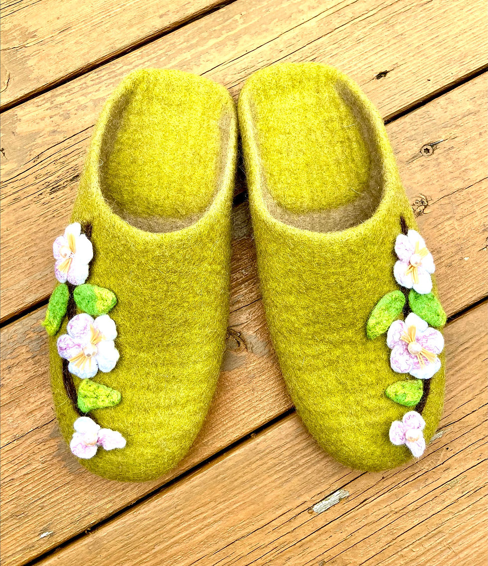 Felted slippers "Cherry blossom", Women's home shoes, Wool 100% indoor shoes
