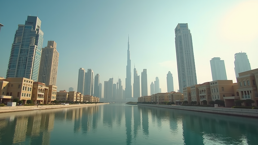 Eye-level view of a modern Dubai skyline with residential buildings