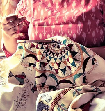 Nakshi Kantha hand quilting –whole cloth quilting technique from West Bengal