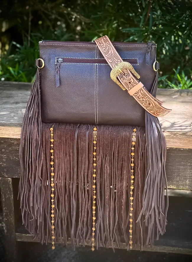 Thumbnail: Louis Vuitton Upcycle Cowgirl Cowhide Tooled Leather Fringe Crossbody Bag