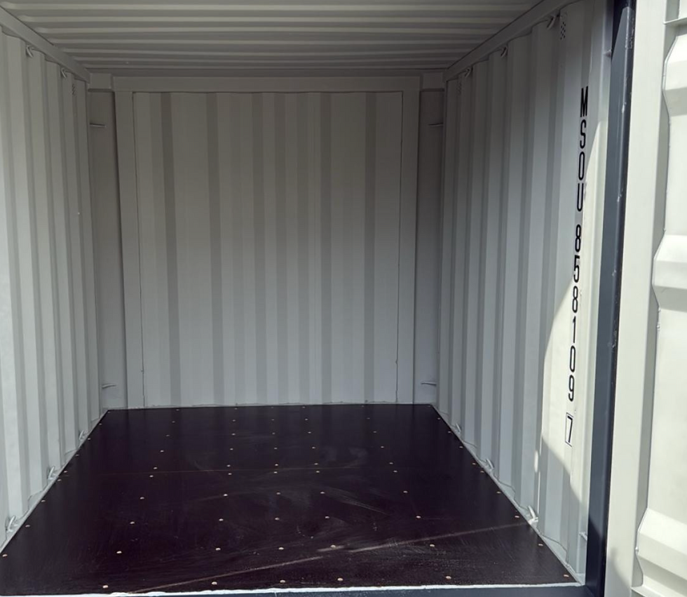 Thumbnail: Interior of an 8ft steel storage container with dark floor