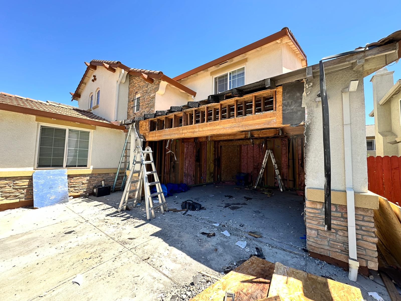 Rebuilt garage after restoration