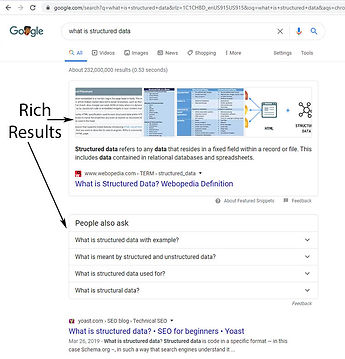 Google SERP with Rich Results pointed out