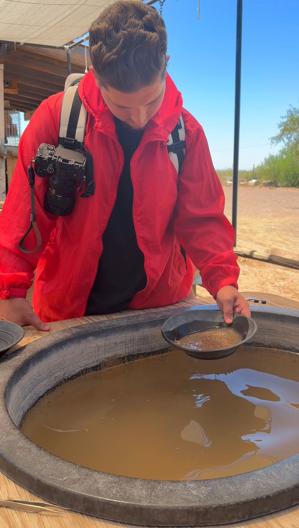 Gold panning at Goldfield Ghost Town in Apache Junction, Arizona.