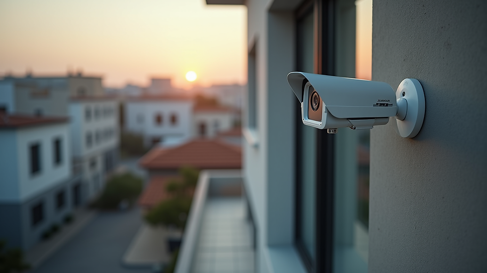 High angle view of a modern home with a CCTV camera installed