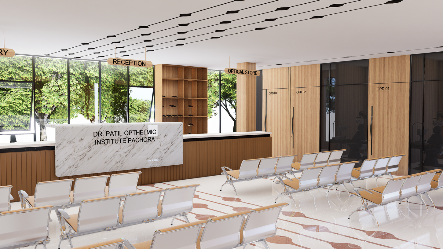 Spacious OPD waiting area with organized seating and patient-friendly design