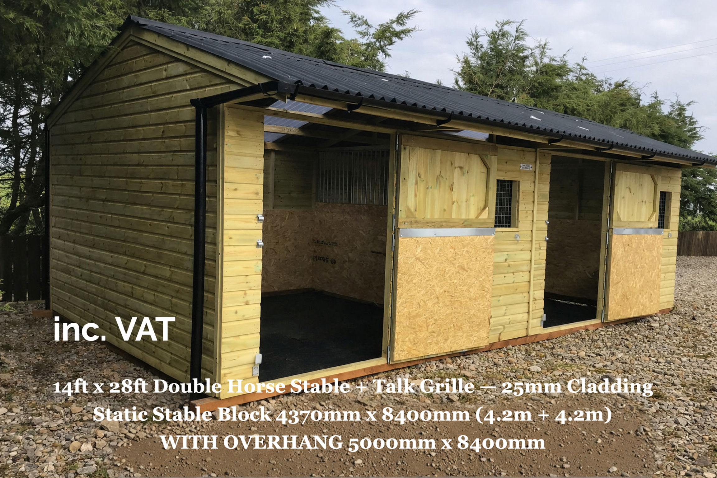 14ft x 28ft Double Horse Stable plus Talk Grille 25mm Cladding