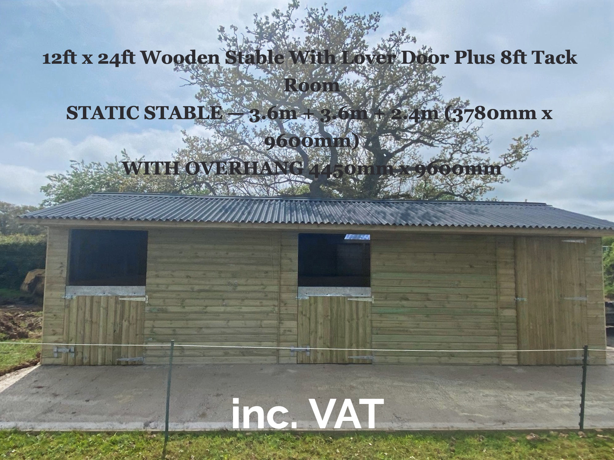 12ft x 24ft Wooden Stable With Lover Door Plus 8ft Tack Room
