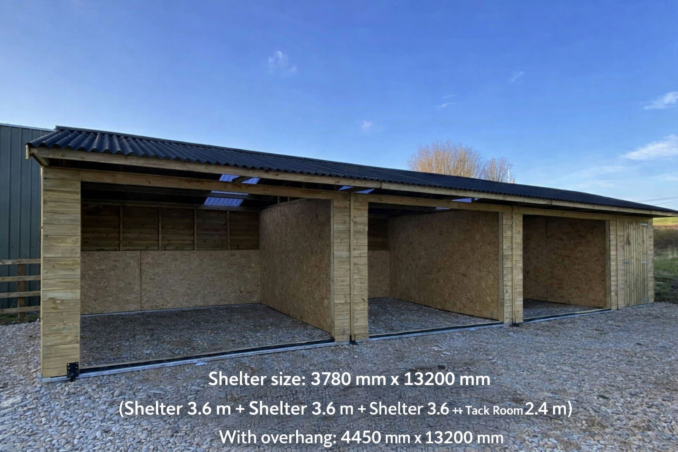 12ft x 36ft Shelter plus 8ft Tack Room – Static or Mobile Block, Premium Quality