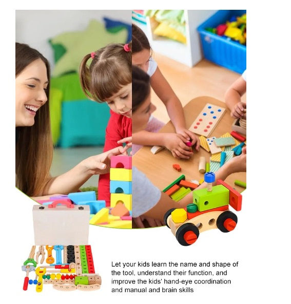 Kids Toy Portable Wooden Tool Kit