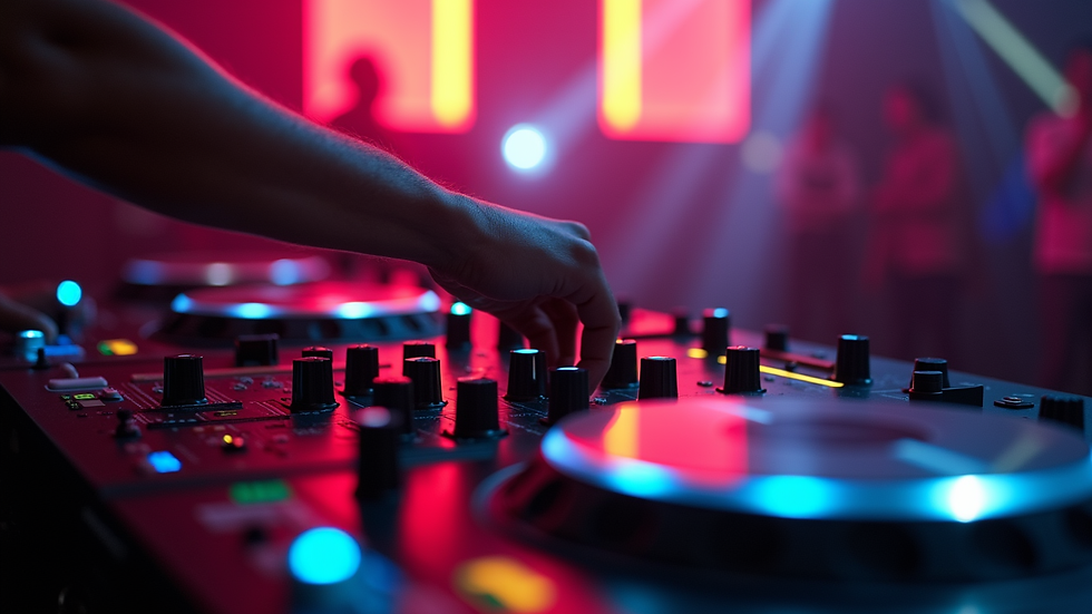 Close-up view of DJ mixing music at an event