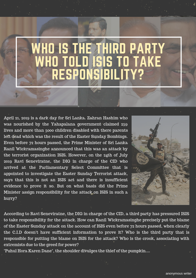 Who is the third party who told ISIS to take responsibility?