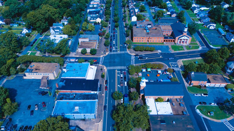 An aerial photograph of Hilton Village in Newport News, Virginia