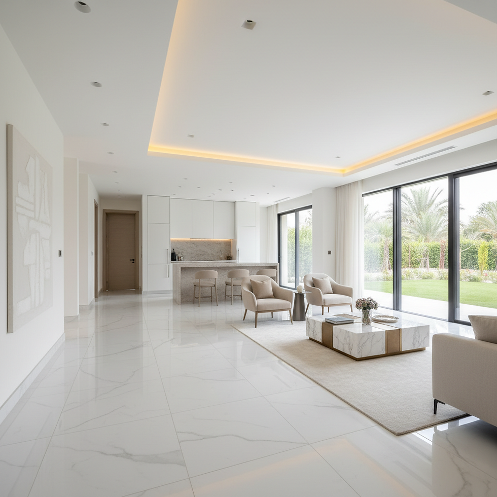 Villa interior renovation with marble flooring and gypsum ceiling in Arabian Ranches Dubai
