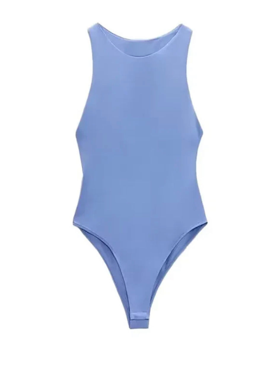 Thumbnail: Halter Neck Sleevless Light Blue Bodysuit 