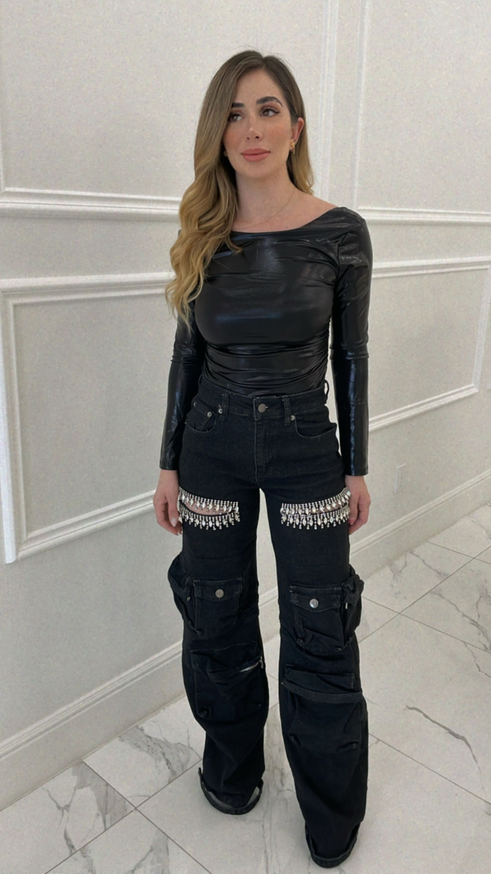 Thumbnail: Kenzo Rhinestone  Black Cargo Pants 