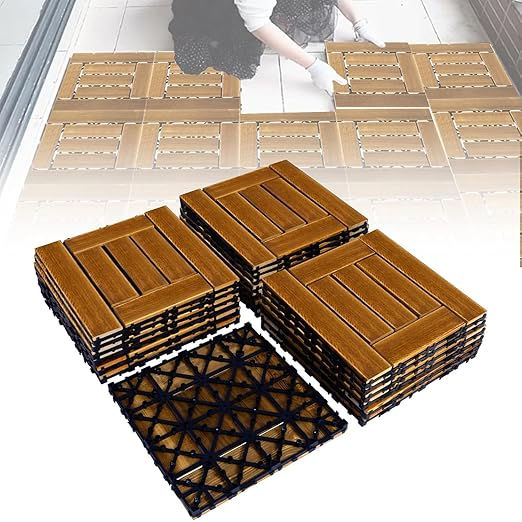 10 Pcs Interlocking Deck Tiles 30 x 30cm, wood floor, Patio Flooring Outdoor Wat