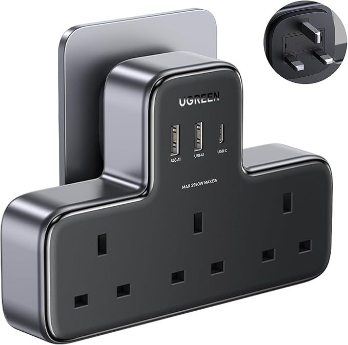 UGREEN 6-in-1 Power Strip Surge Protector Extension Plug Multiple 3 AC Outlet So