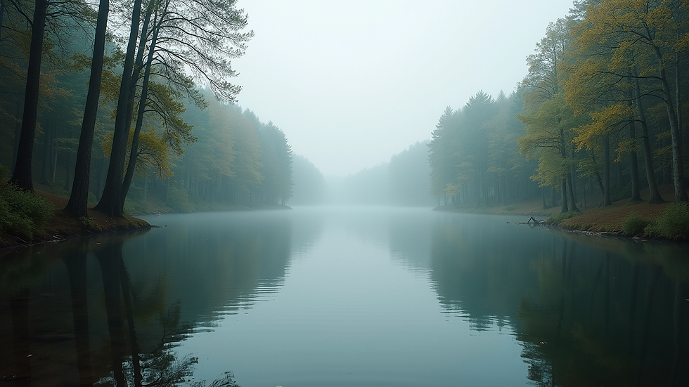 Eye-level view of a serene lake surrounded by trees