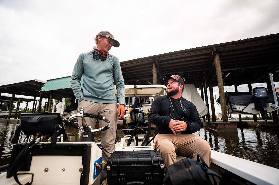 Mike Free and Captain Charles discuss their game plan for the day ahead.