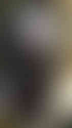 Black and white puppet with a large smile and intricate patterns, holding a stick. Soft focus background with warm lighting.