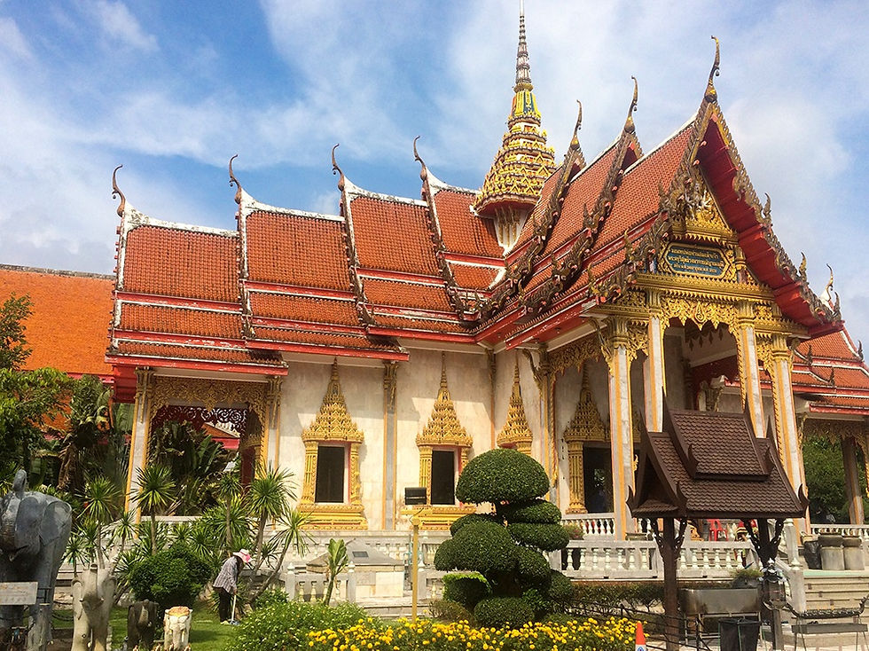 A view of the ornate and brightly coloured main temple