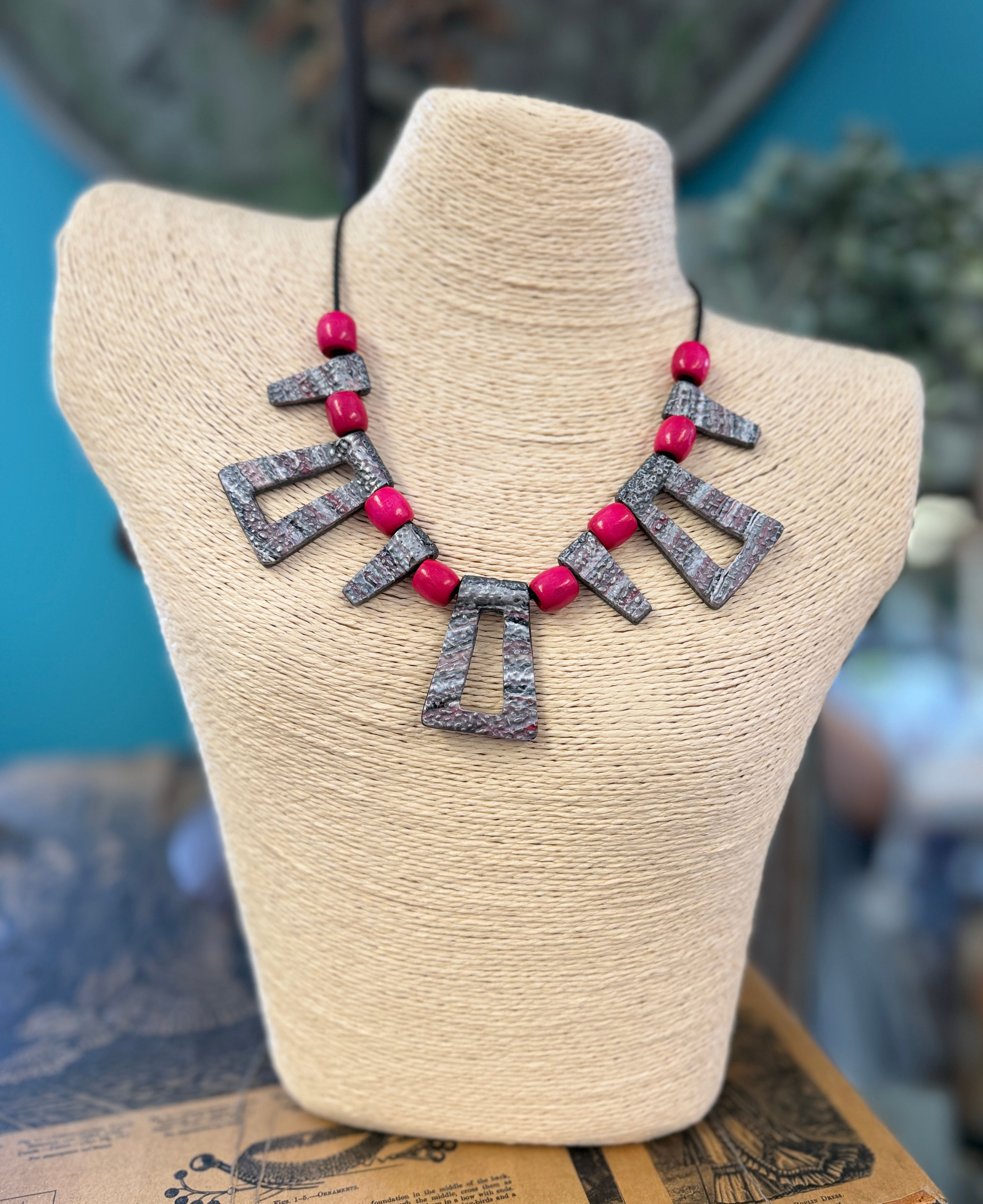 Gray & Pink, Polymer Clay Necklace, Designs by Asi