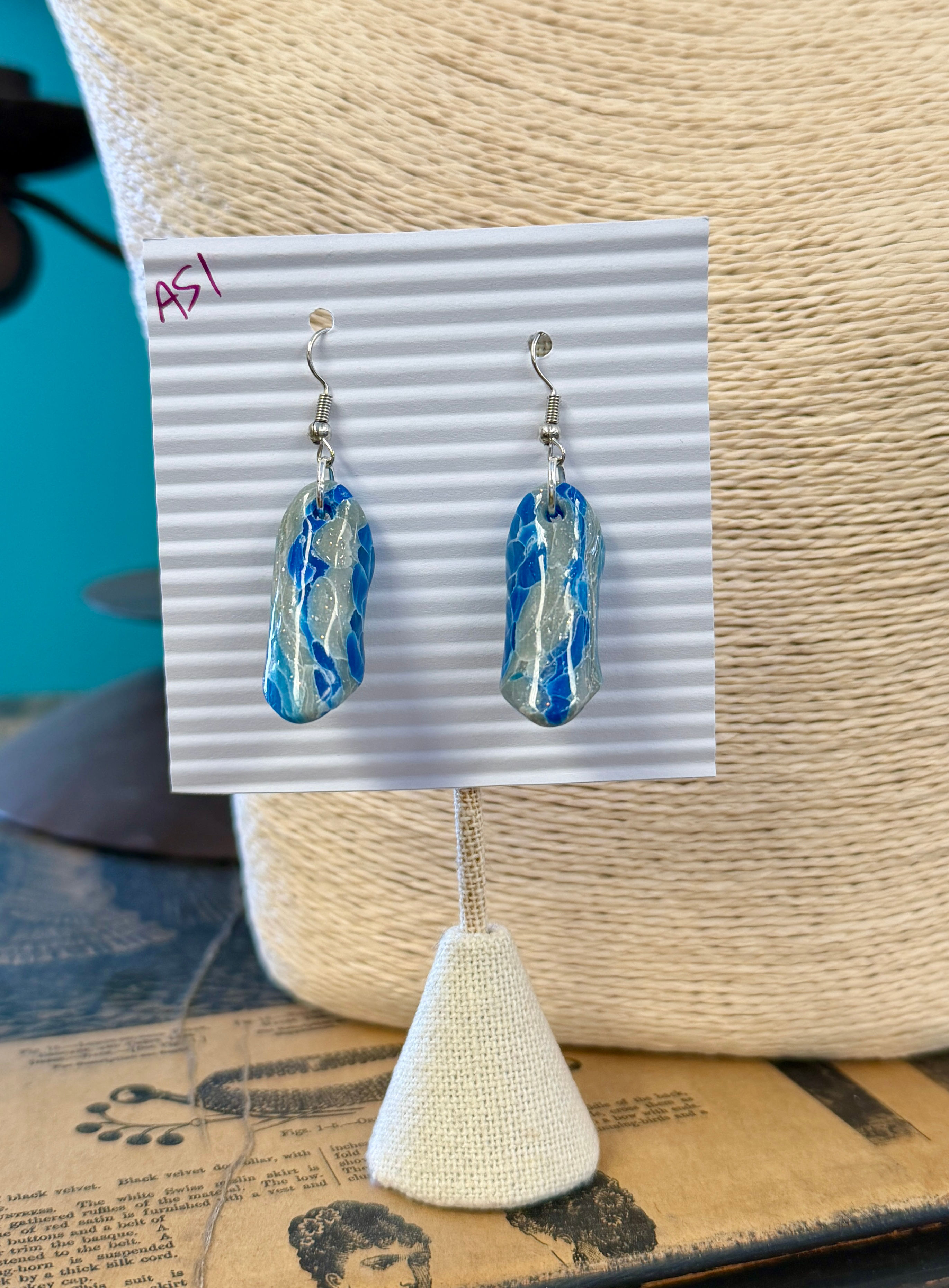 Faux Blue Stone Polymer Clay Earrings, Designs by Asi