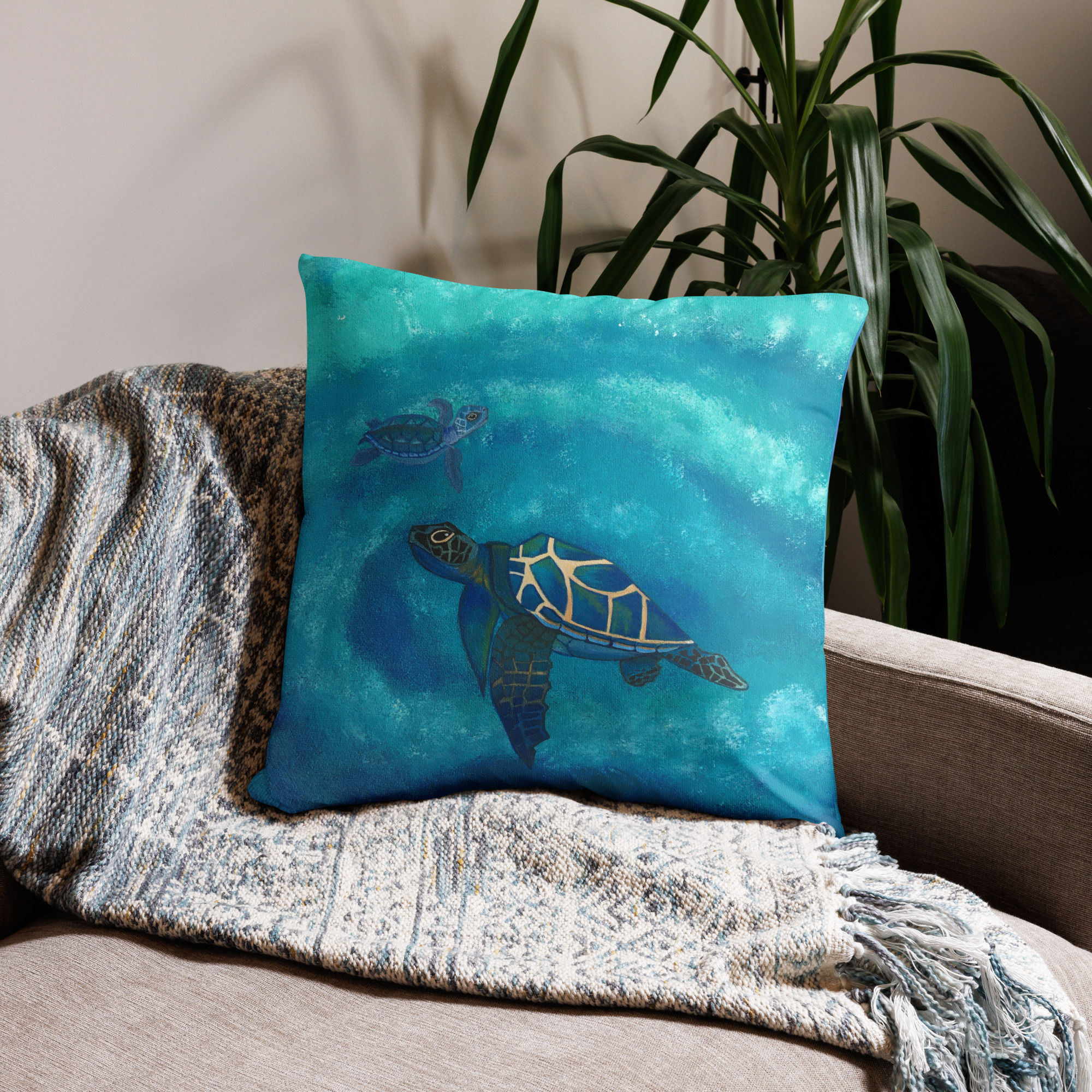 Blue C Turtle Pillow