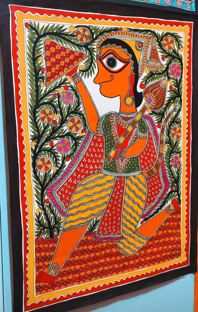 Eye-level view of a personalized Vastu painting with vibrant colors and intricate details.