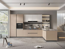 Cove Series stainless steel kitchen cabinet with recessed edge profile, custom-made kitchen cabinetry by Radiant Edge Design Singapore