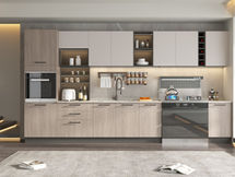 Dusk Series stainless steel kitchen cabinet with warm dark tone finish, custom-made for Singapore homes by Radiant Edge Design