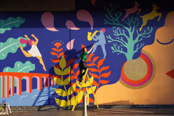 We commissioned Bristol-based mural artist Zoë Power to deliver art workshops to the local community, inspiring the design of a large mural on Quay Street in Ipswich. We worked with six mental health, homelessness and young people's charities and engaged with over 100 people to take part in a series of 10 creative workshops about Ipswich. The final design encompassed all the ideas from the workshops and represented the most important and positive things about the town. Volunteers supported the paint-up, which took 11 days to complete and many, many litres of paint which were kindly donated by Kent Blaxill. The project was funded by The National Lottery Community fund and was one of the first murals we delivered in Ipswich in the run up to Art Eat Festival in 2019.