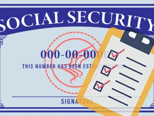 Tarjeta del Seguro Social con un icono de lista de verificación en un portapapeles, representando requisitos o pasos para obtener beneficios del Seguro Social.