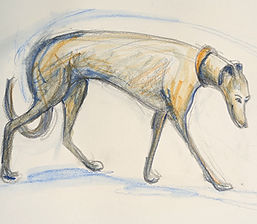 Dog walking, Watercolour pencils_edited.