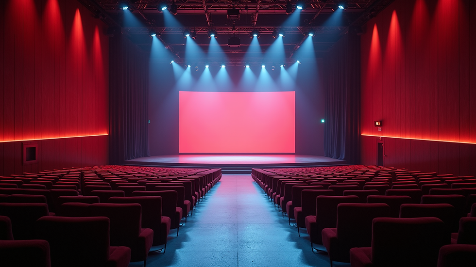 Eye-level view of a modern event venue with stage and seating
