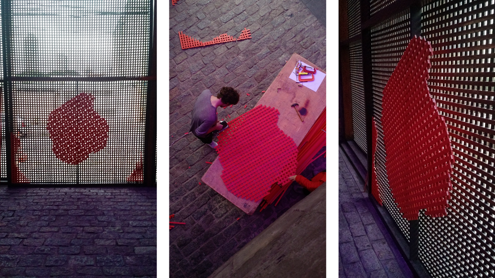 Oficina no Sesc Pompéia na qual foi criada a primeira obra,
que tinha como base as janelas e treliças do prédio da Lina Bo Bardi.