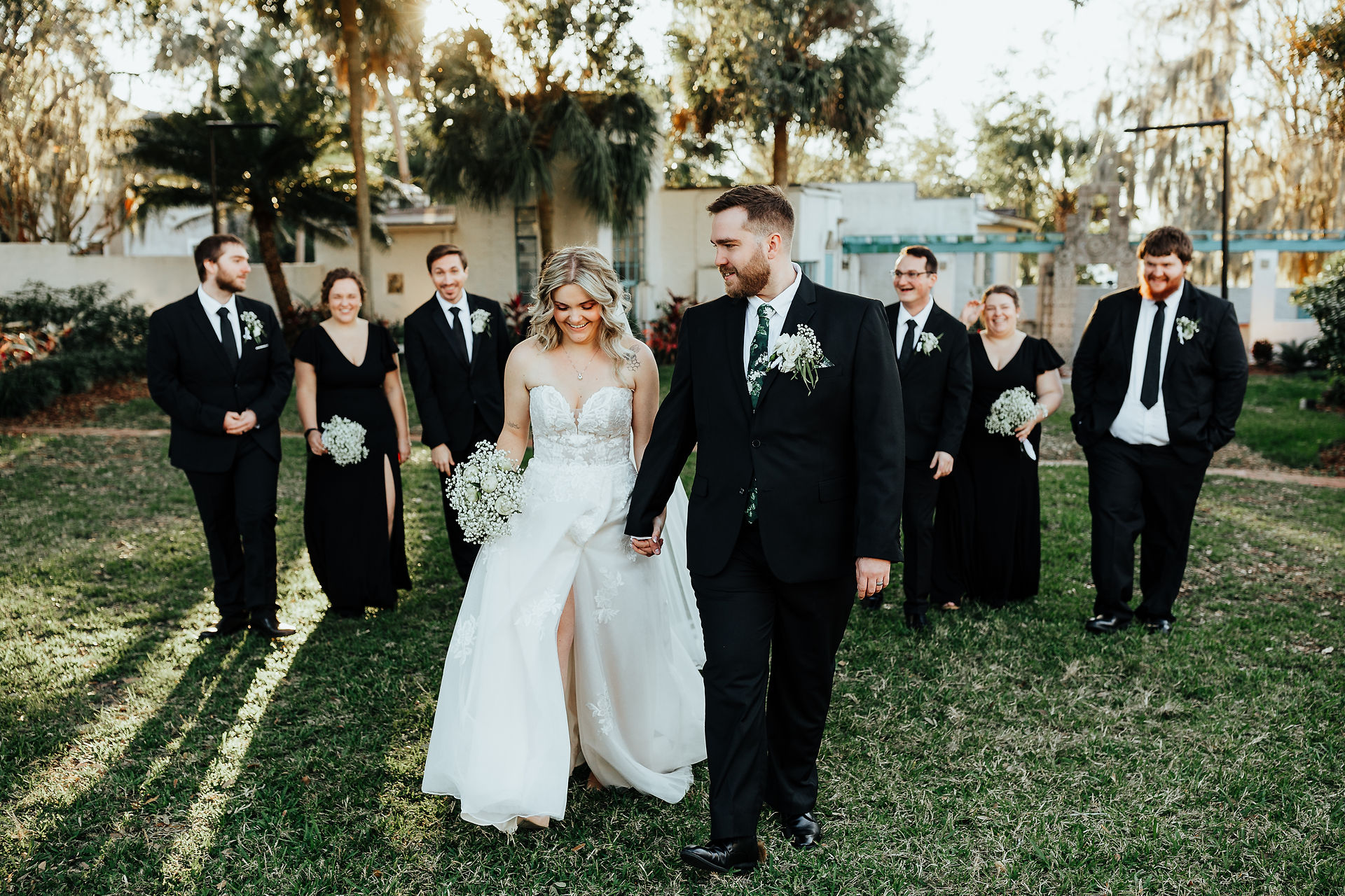 Emerald green bridal party at Maitland wedding venue.