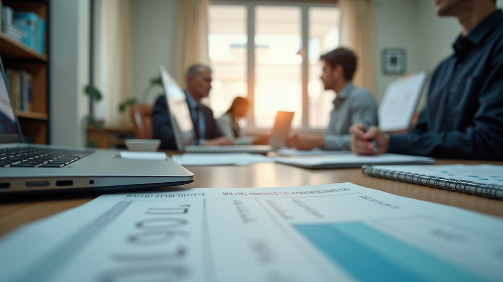 Eye-level view of a property management office with organized paperwork