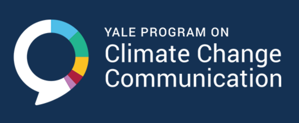 Yale Program on Climate Change Communication logo on navy background with a multicolor speech-bubble ring and white text.