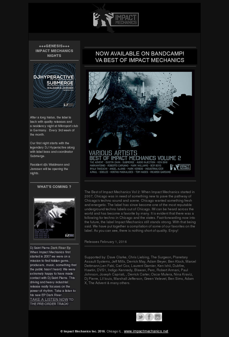 Submerge Dustin Zahn Audio Injection Ken Ishii Mark Verbos A.Paul Markantonio Roberto Capuano Mark Williams The Advent