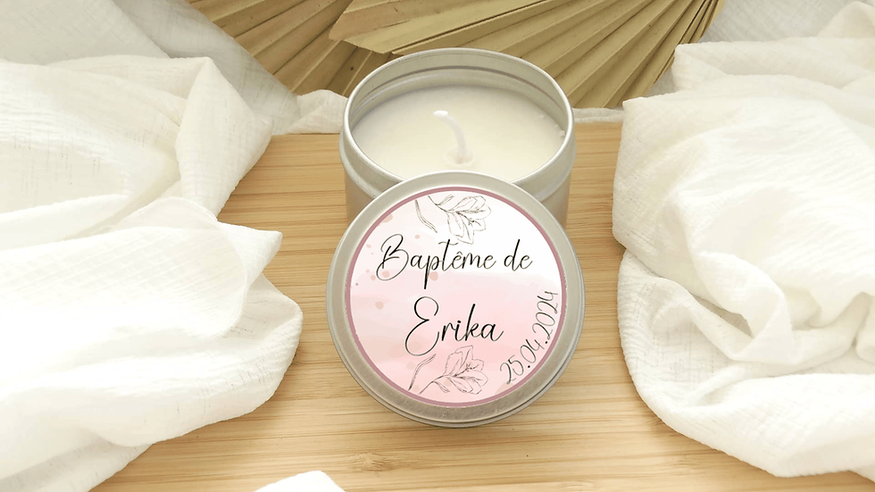 Bougie baptême fond rose