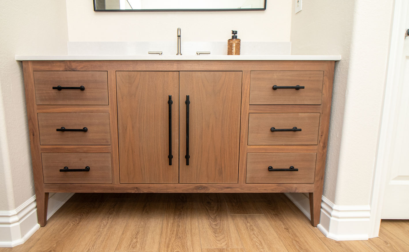 custom walnut vanity made for a private home in San Diego California