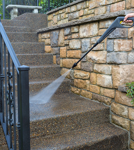 Pressure Washer on Stairs