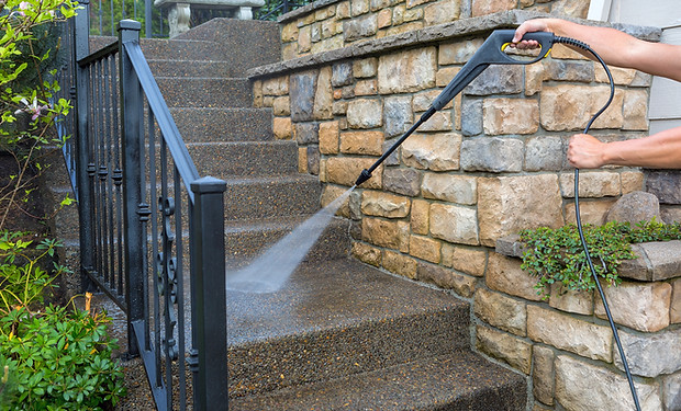 Pressure Washer on Stairs