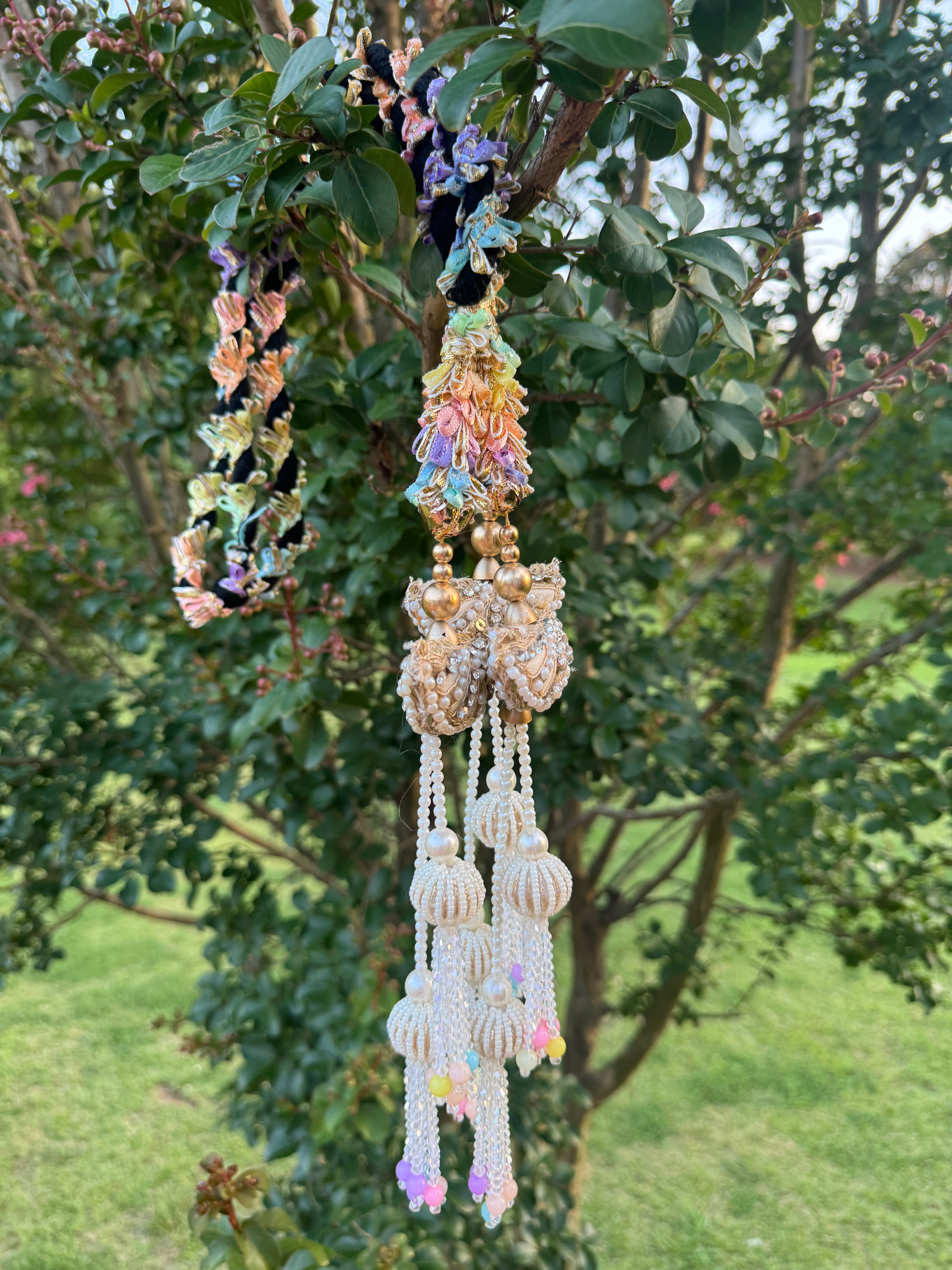 White Moti Colorful Tassel Parandi