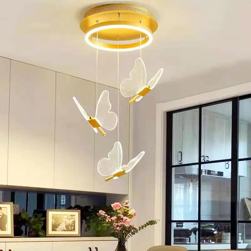 Luminária Pendente LED com Borboletas – Luxo Nórdico e Design Elegante