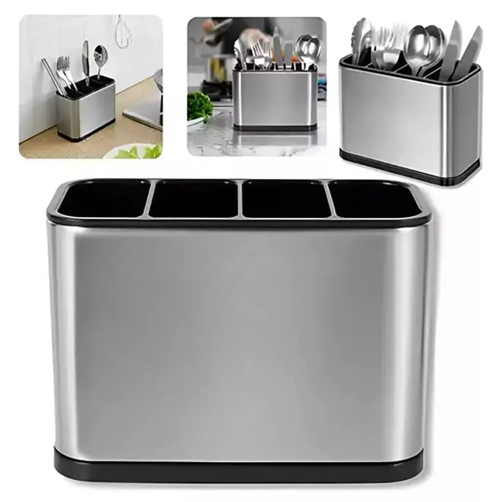 Porta-Talheres em Inox com 4 Divisórias e Drenagem – Prático e Organizado