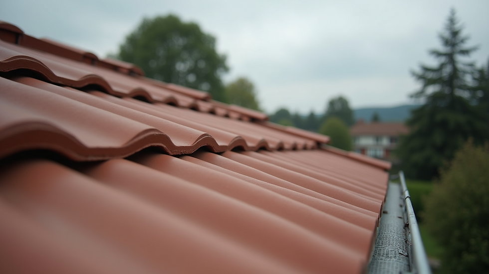 Eye-level view of a pitched roof with new tiles being installed