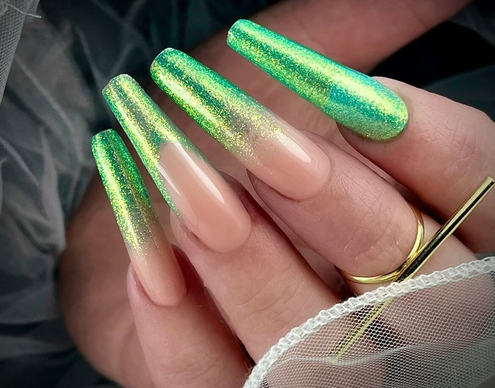 Close-up view of nail technician tools and products arranged neatly